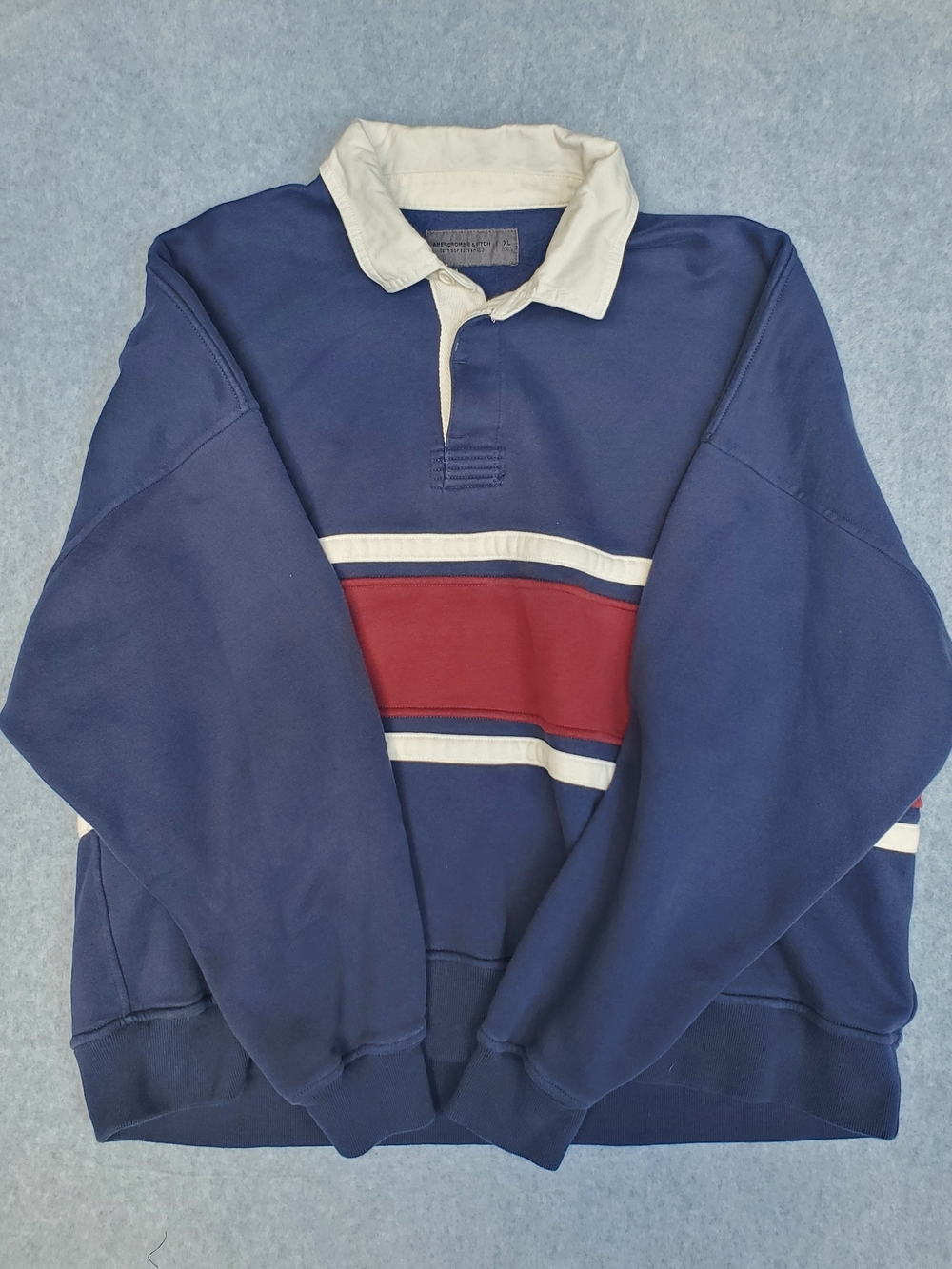 Navy Rugby Sweatshirt with Red & White Stripes